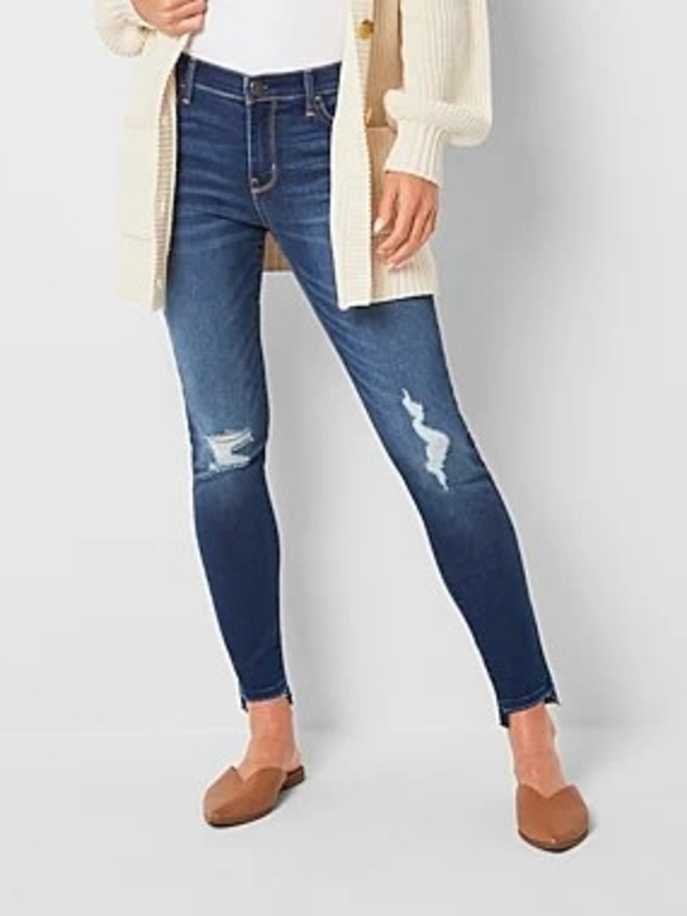 a.n.a Dark Blue Distressed Skinny Jeans